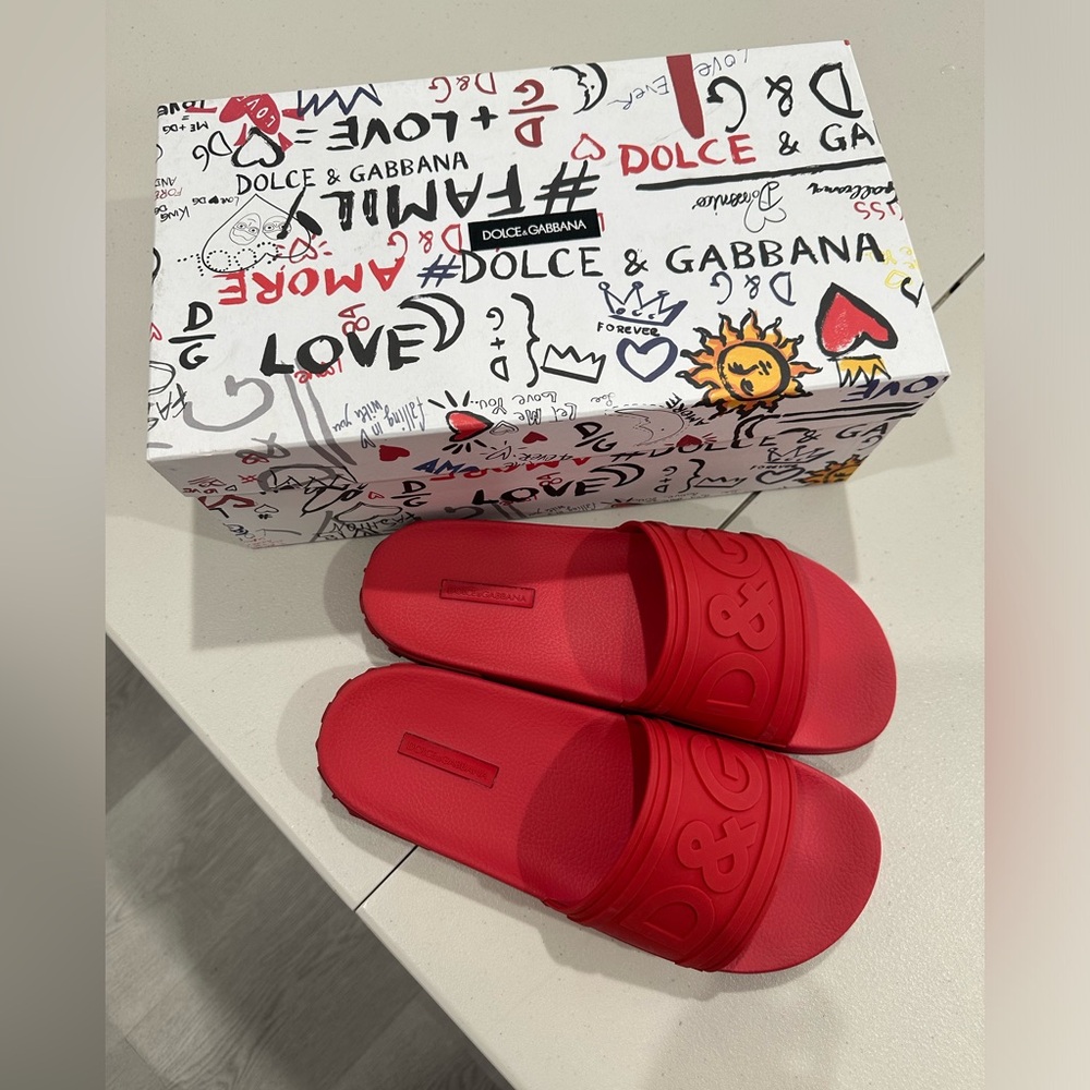 Dolce Gabbana mens rubber red slides sandals